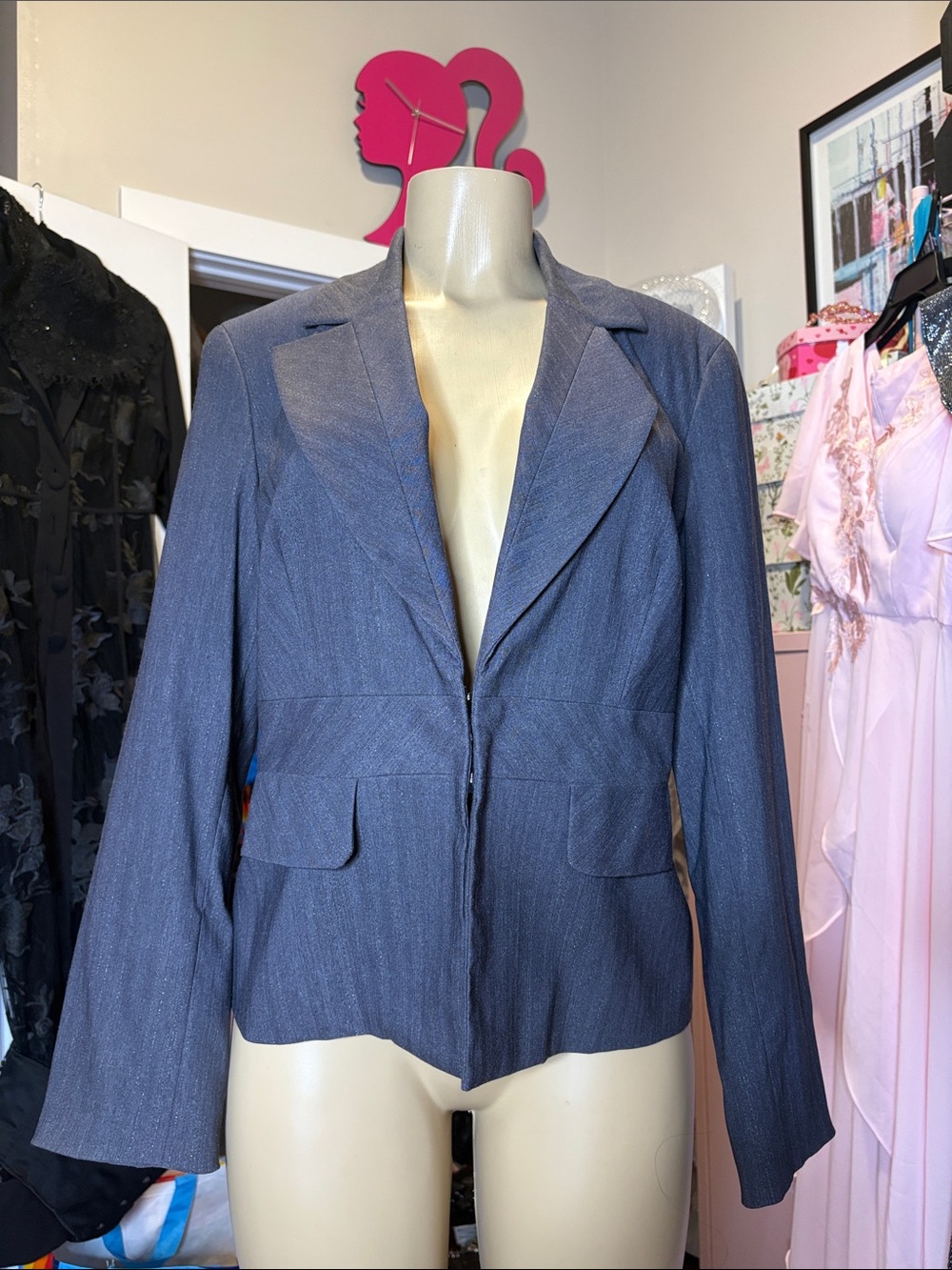 Bisou Bisou Slate Blue Tailored Blazer Jacket